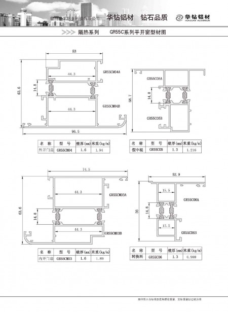 GR55C系列平開(kāi)窗型材圖