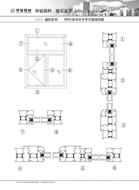 GR55I系列內(nèi)開(kāi)平開(kāi)窗結(jié)構(gòu)圖
